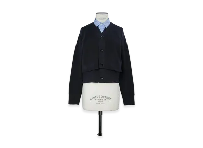 sacai Women's Poplin x Cotton Knit Cardigan "Navy/Light Blue Stripe"