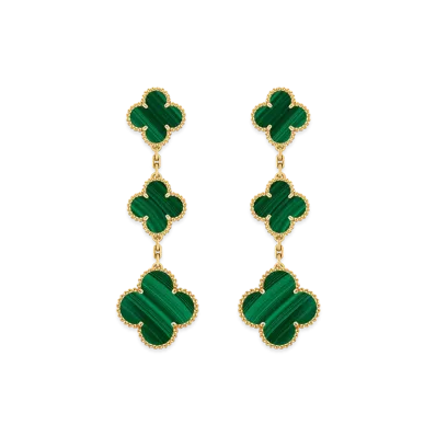 Van Cleef & Arpels Magic Alhambra earrings 3 motifs "18K Yellow gold/Malachite"