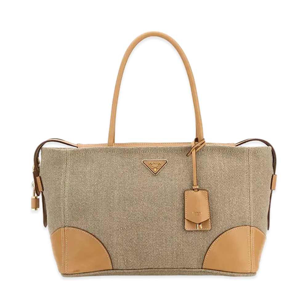 PRADA Wonen's Canvas Shopping Bag "Beige/Tan"