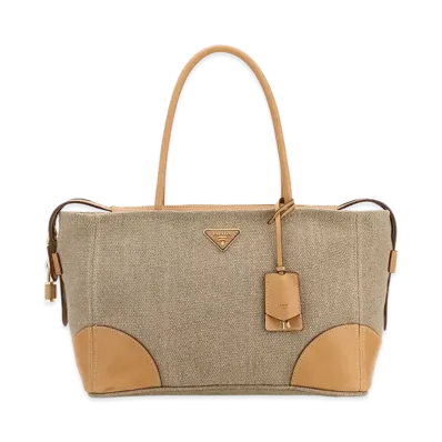 PRADA Wonen's Canvas Shopping Bag "Beige/Tan"