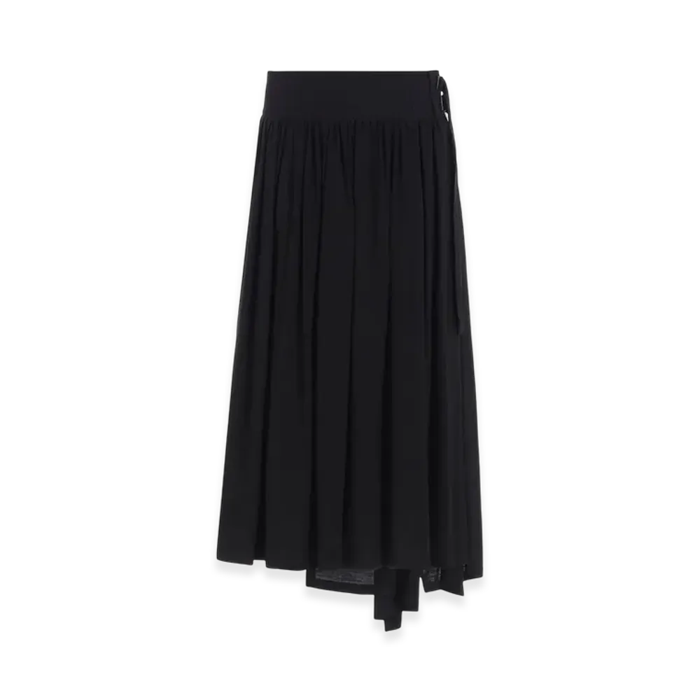 Y's Hard-Twist Serge Asymmtric Gather Skirt "Black"