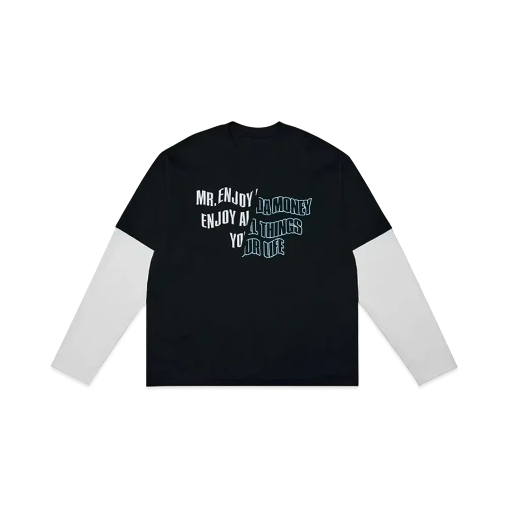 MR. ENJOY DA MONEY Fake Two Pieces Of Cutting Words Long Sleeves "Black"
