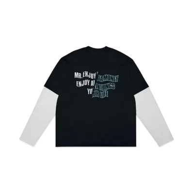 MR. ENJOY DA MONEY Fake Two Pieces Of Cutting Words Long Sleeves "Black"