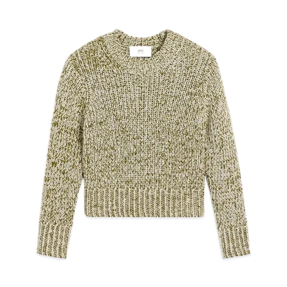 AMI PARIS Mouline Textured Knit Crew Neck Sweater "BlancCreme/VertLichen"