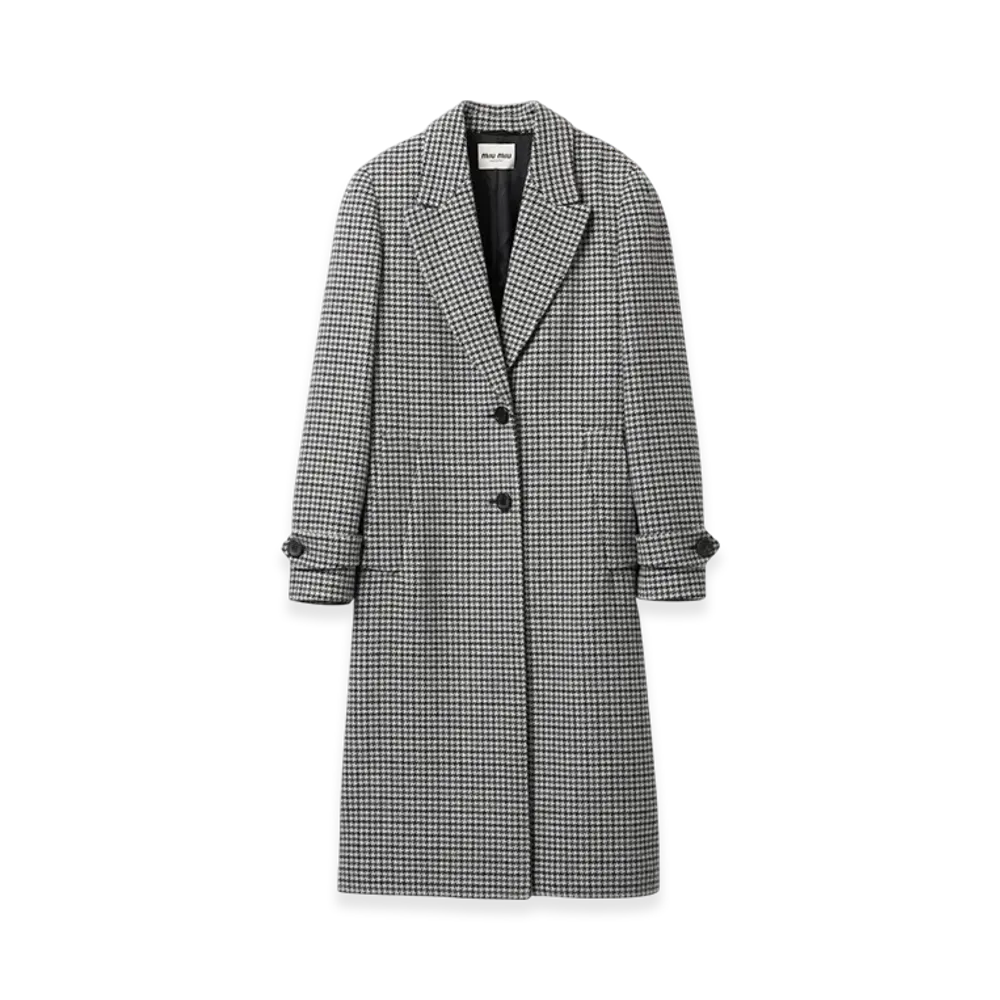 MIU MIU Women's Padded Single Breasted Houndstooth Check Coat "Gray/Black"