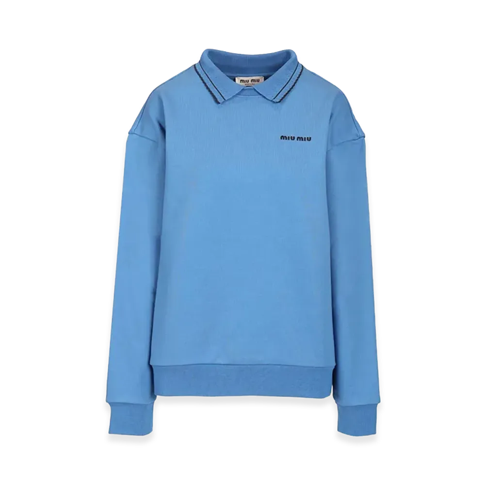 MIU MIU Women's Cerulean Cotton Oversize Polo Shirt "Lightblue/Blue"