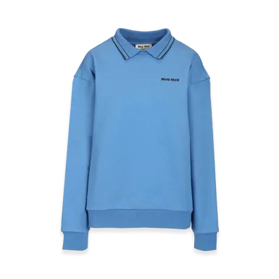 MIU MIU Women's Cerulean Cotton Oversize Polo Shirt "Lightblue/Blue"