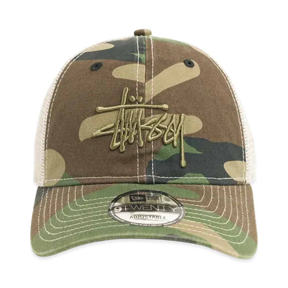 Stussy New Era 9Twenty Washed Basic Trucker "Woodland Camo"
