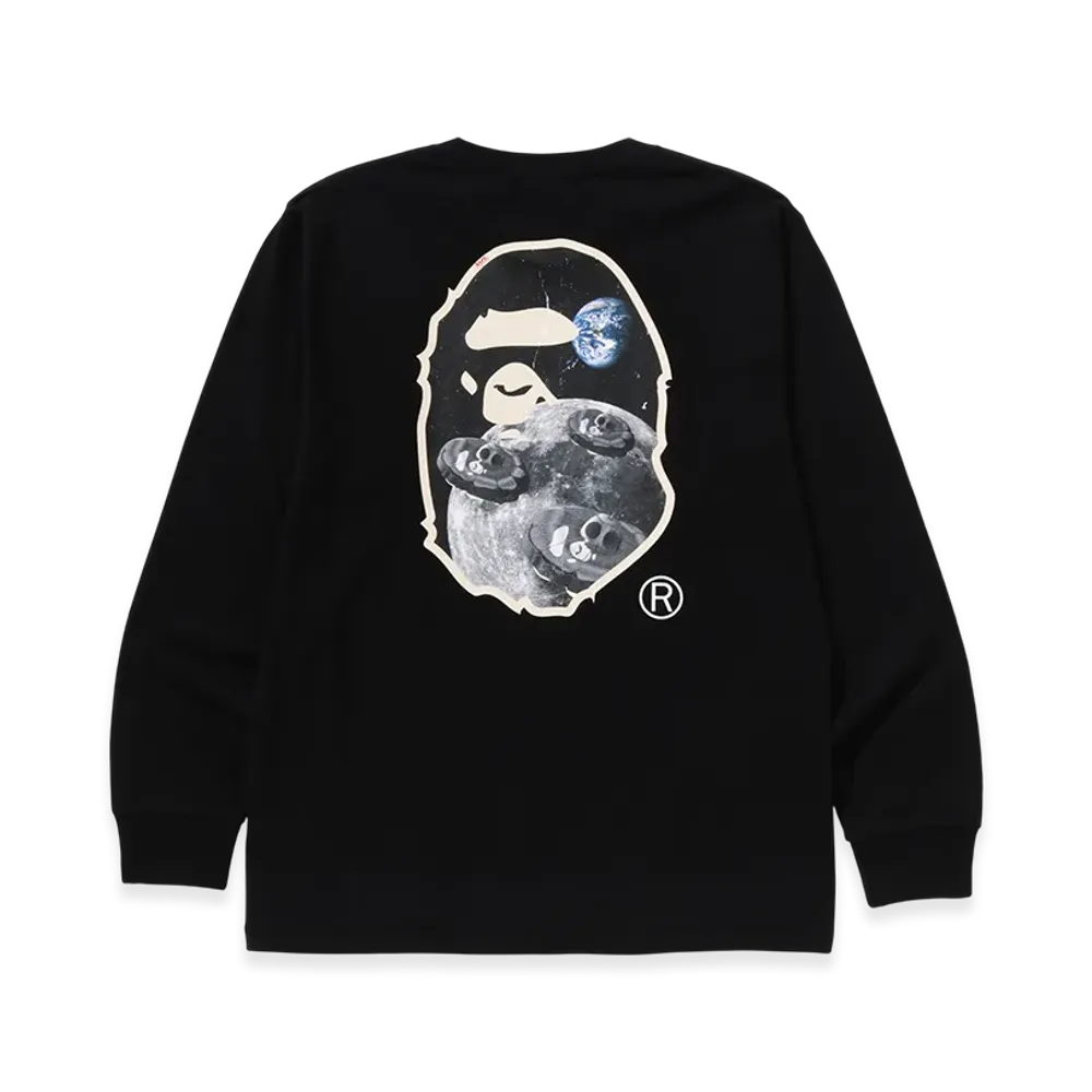 A BATHING APE Moon Ape Head Old Photo L/S Tee "Black"
