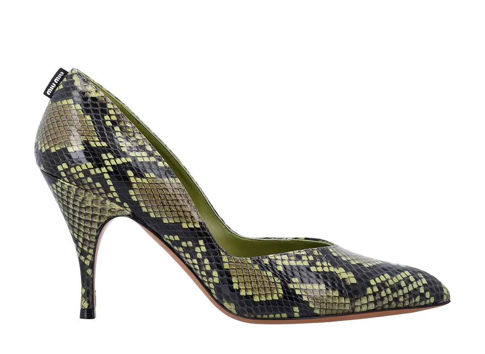MIU MIU Women's Python-Print Ayers Leather Pumps "Green"