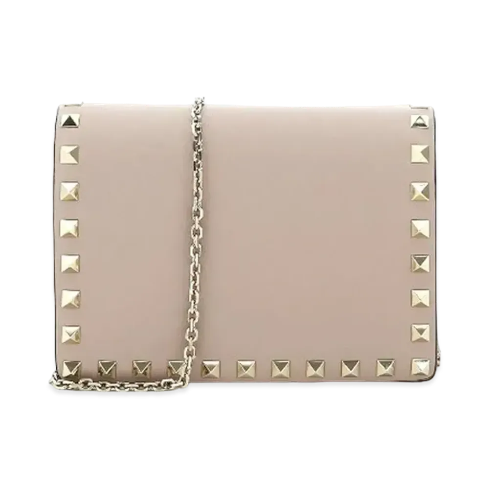 Valentino Rock Studs Calf Skin Chain Pouch "Powder"