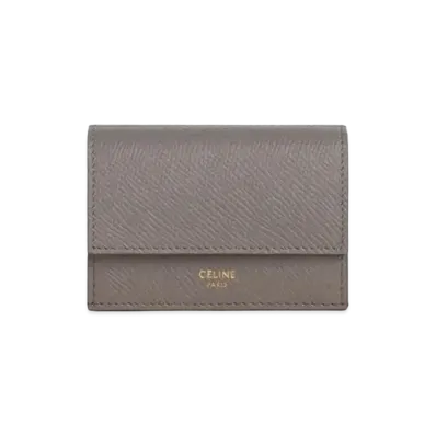 CELINE Folded Wallet In Grained Calfskin Gold Logo "Pebble"
