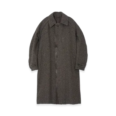 YOKE Herringbone Wool Tweed Balmacaan Overcoat "Brown"