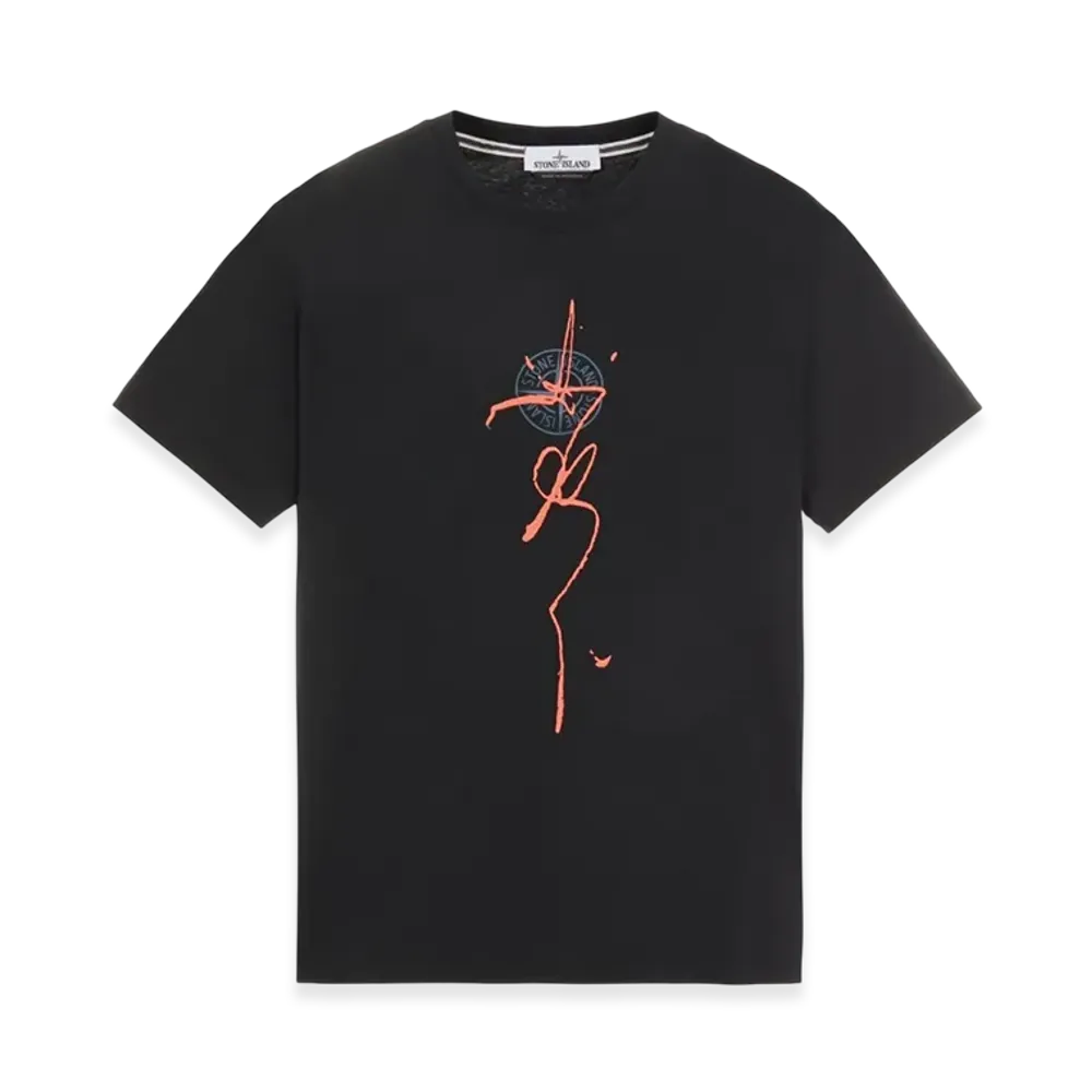 Stone Island 2NS79 30/1 Cotton Jersey Ink One Print Garment Dyed T-Shirt - 22SS "Black"
