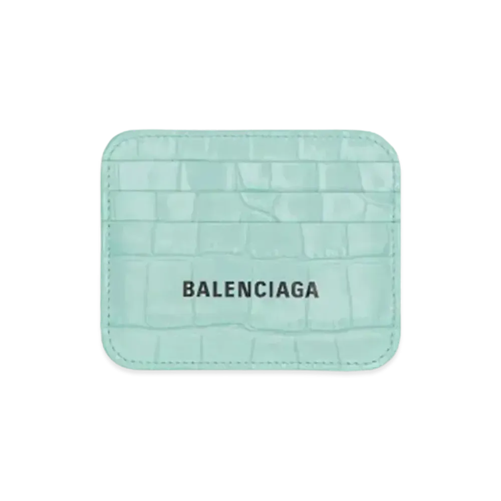 BALENCIAGA Shiny Crocodile Embossed Cash Split Card Holder "Black/Blue"