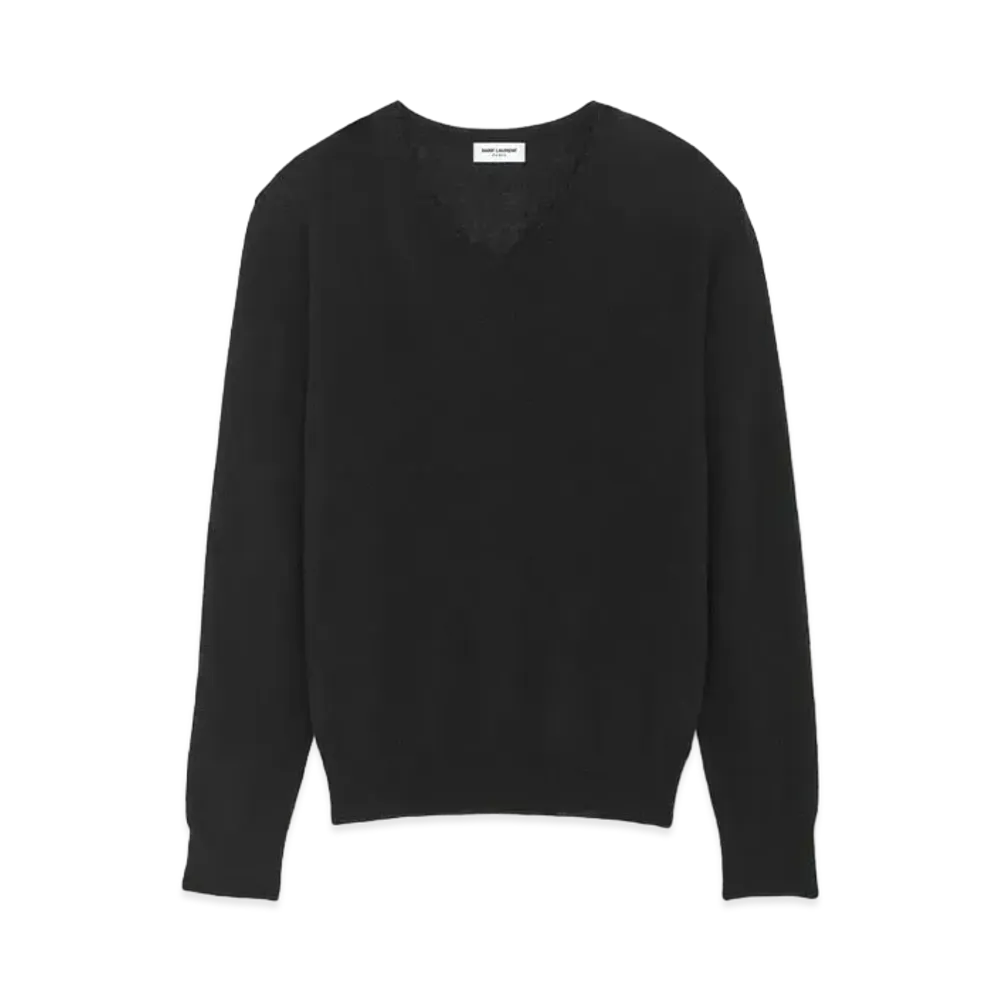 Saint Laurent Women's V-Neck Sweater in Cashmere and Silk "Black"