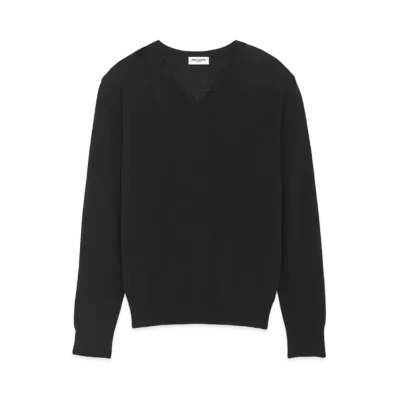 Saint Laurent Women's V-Neck Sweater in Cashmere and Silk "Black"