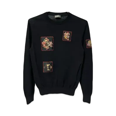Dior HOMME x TORU KAMEI Men's Vanitas Skull Patch Crew Neck Knit Sweater "Black"