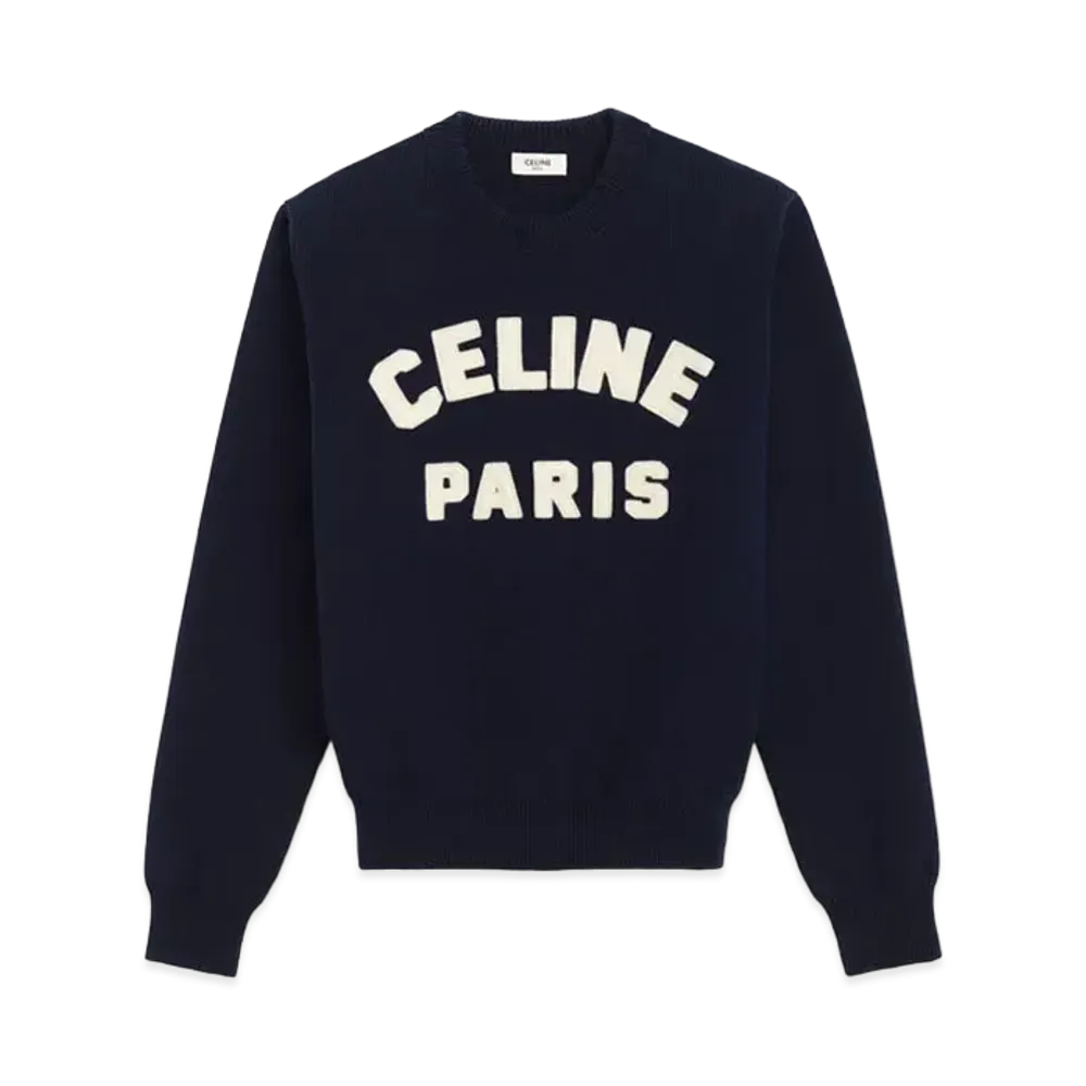 CELINE Flock Crewneck Sweater "Navy"