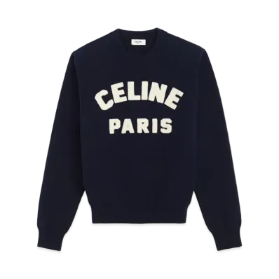 CELINE Flock Crewneck Sweater "Navy"