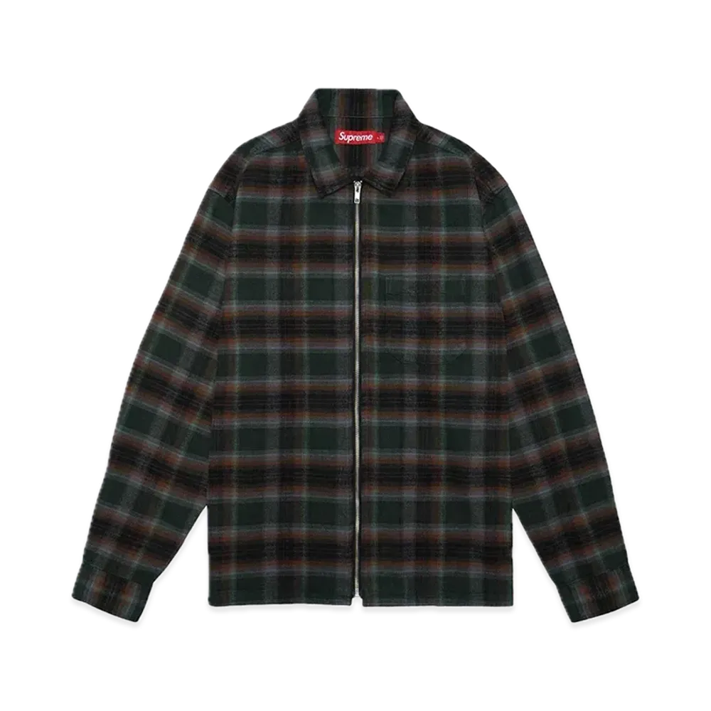 Supreme Shadow Plaid Flannel Zip Up Shirt "Green"