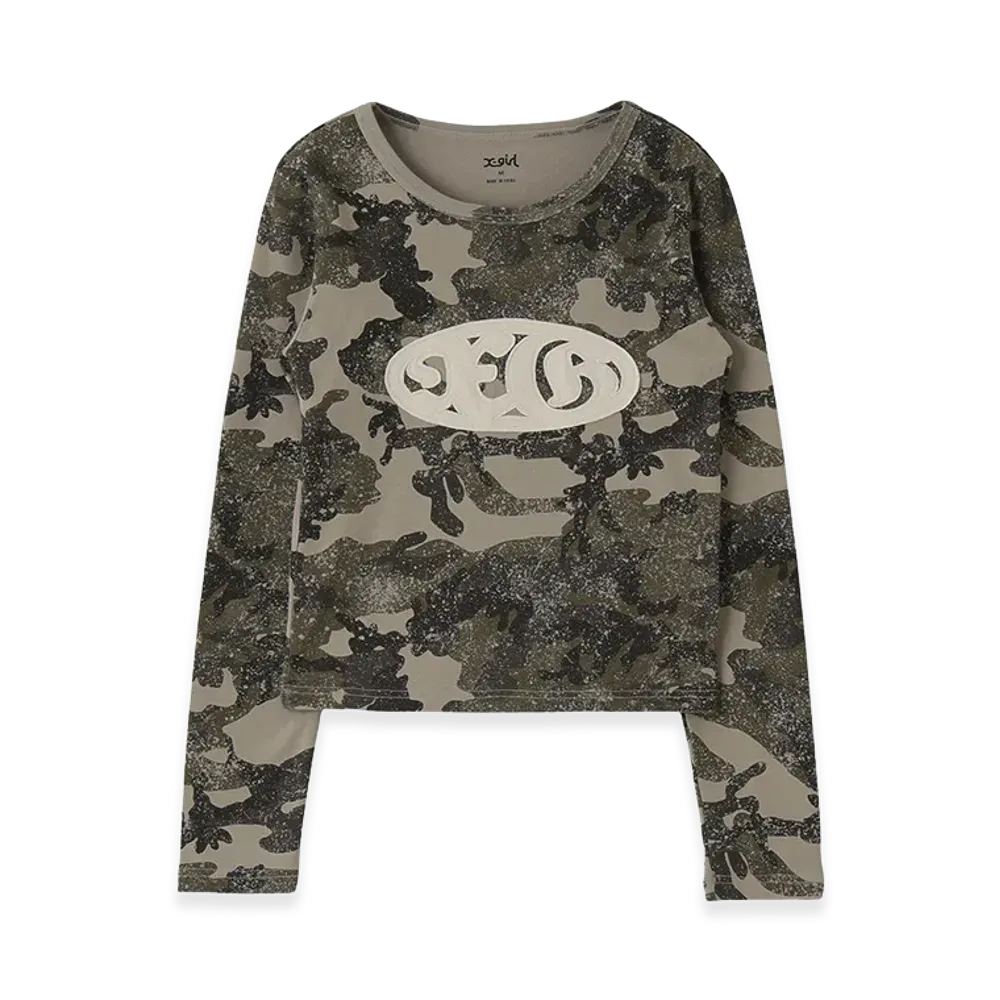 X-Girl Oval Logo Patch L/S Compact Top "Camo"