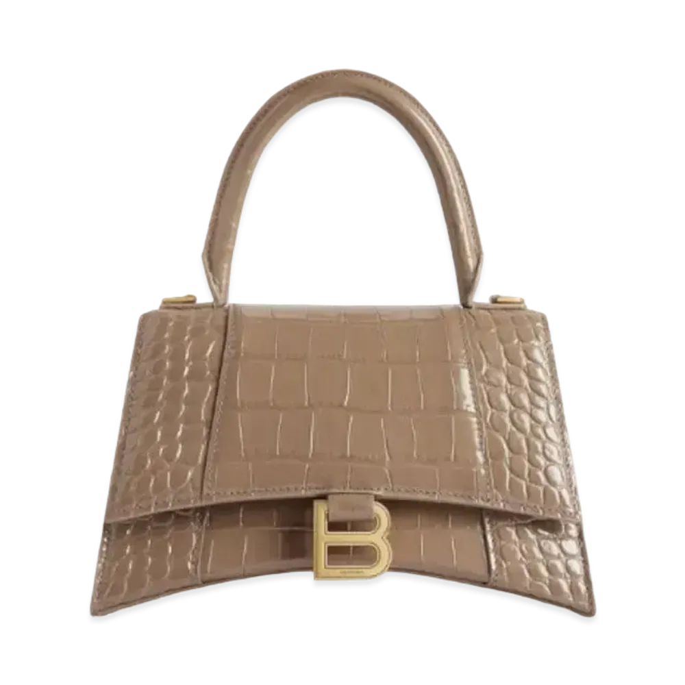 BALENCIAGA Hourglass Small Handbag Embossed Crocodile "Dark Grey"