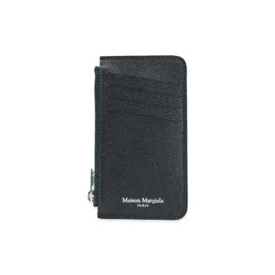 Maison Margiela Grainy Leather Zipped Card Holder "Black/Dark Green"