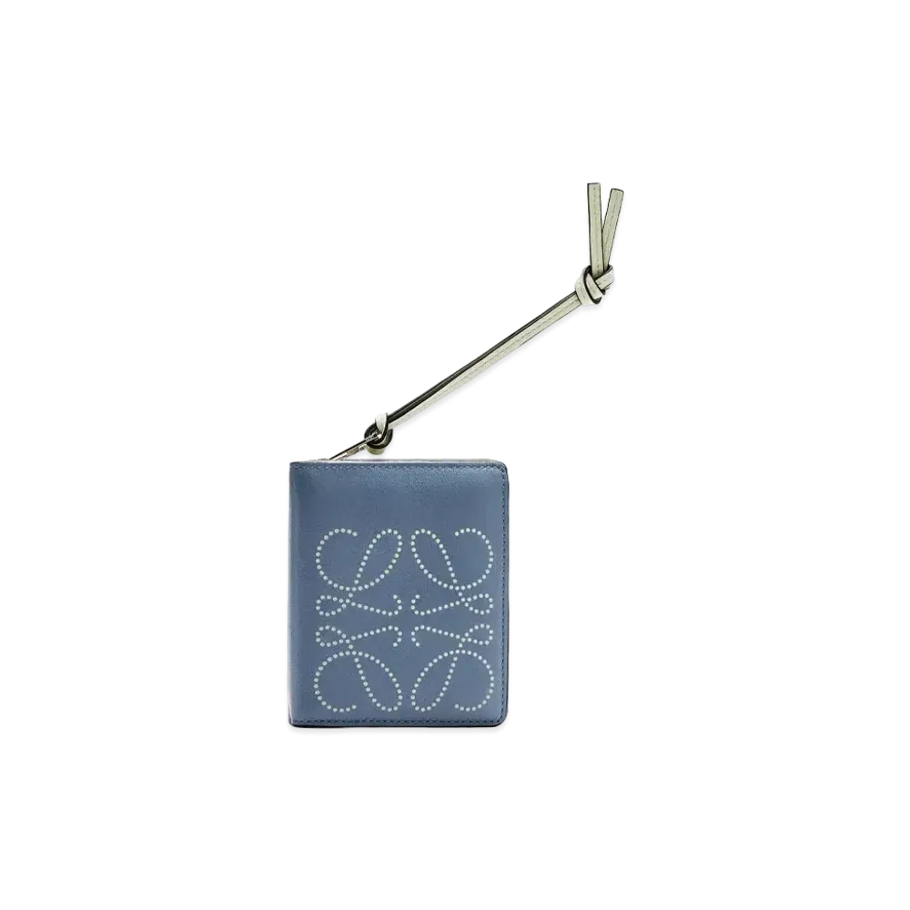 LOEWE Brand Compact Zip Wallet In Calfskin "Storm Blue / Marble Green"
