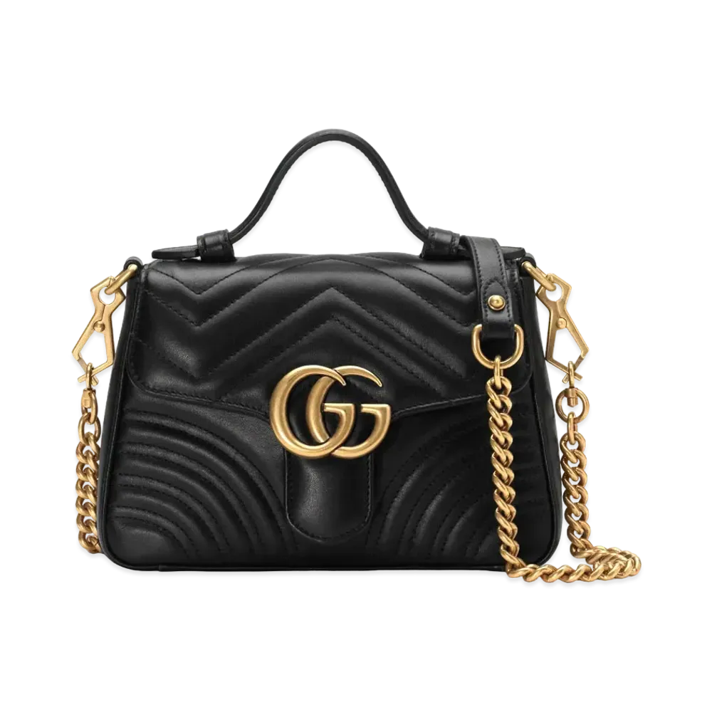 GUCCI GG Marmont Mini Top Handle Bag "Black Chevron"