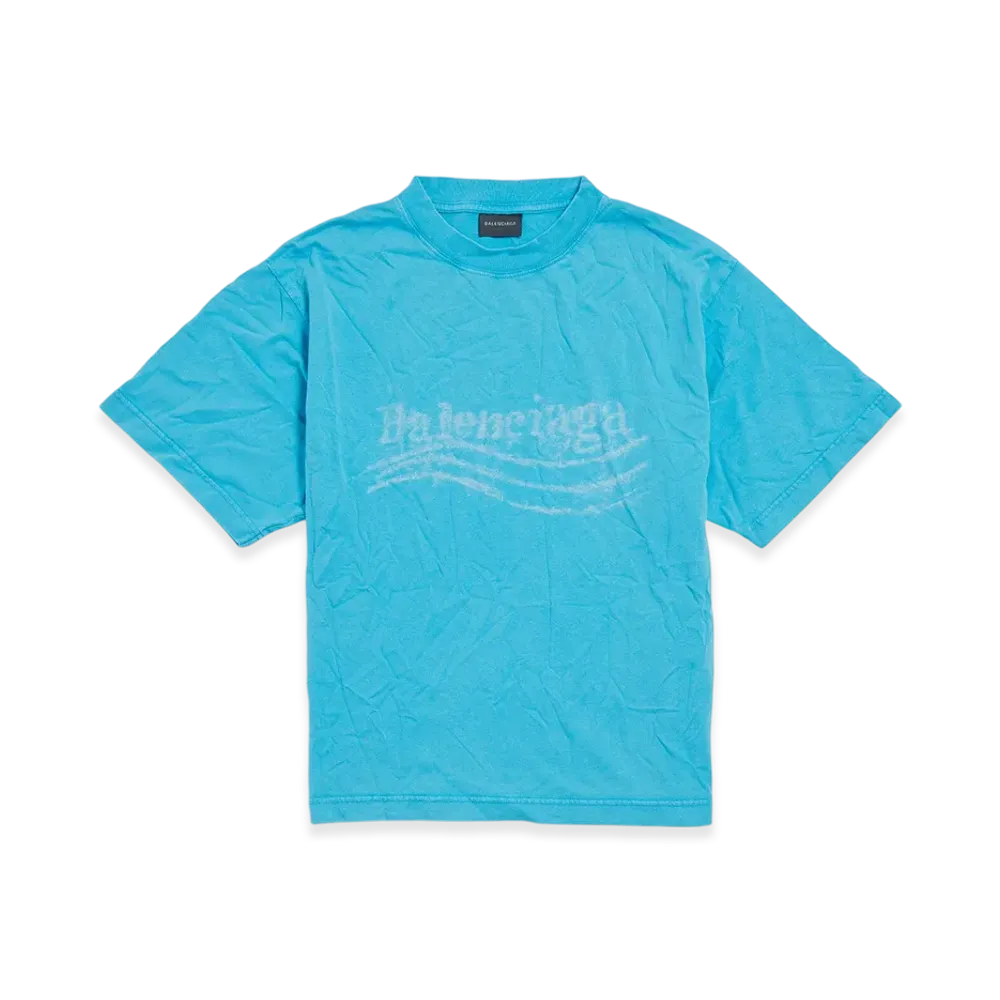 BALENCIAGA Washed Crayon Political T-shirt Medium Fit "Azure"