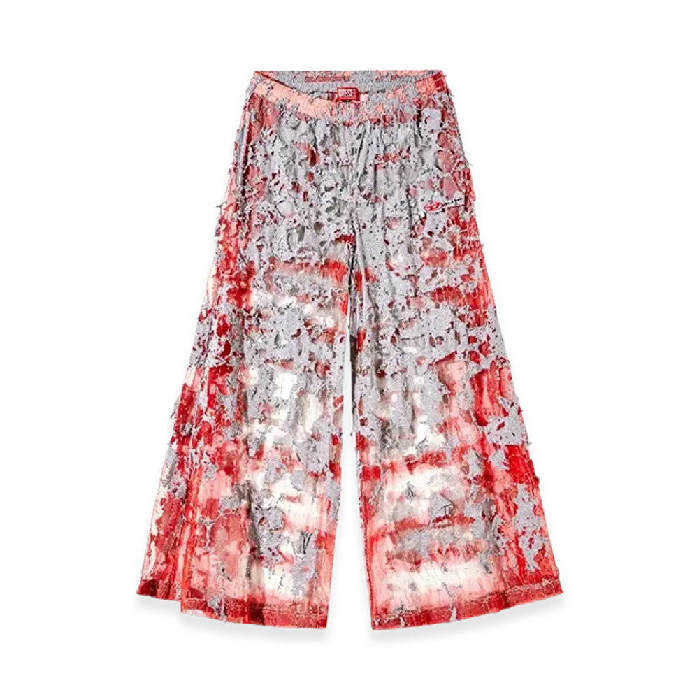 Diesel P-Dam-Devor-Dd Wide-Leg Devore Sweatpants "Gray Red"