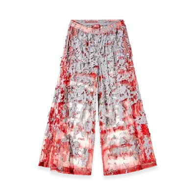 Diesel P-Dam-Devor-Dd Wide-Leg Devore Sweatpants "Gray Red"