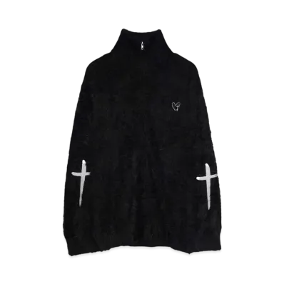 A GOOD BAD INFLUENCE HEART CROSS ZIPPED MOHAIR SWEATER "BLACK/GREY"