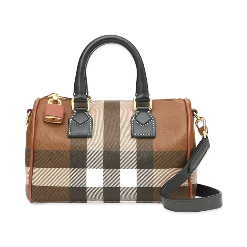 Burberry Mini Check & Leather Bowling Bag "Dark Barch Brown"