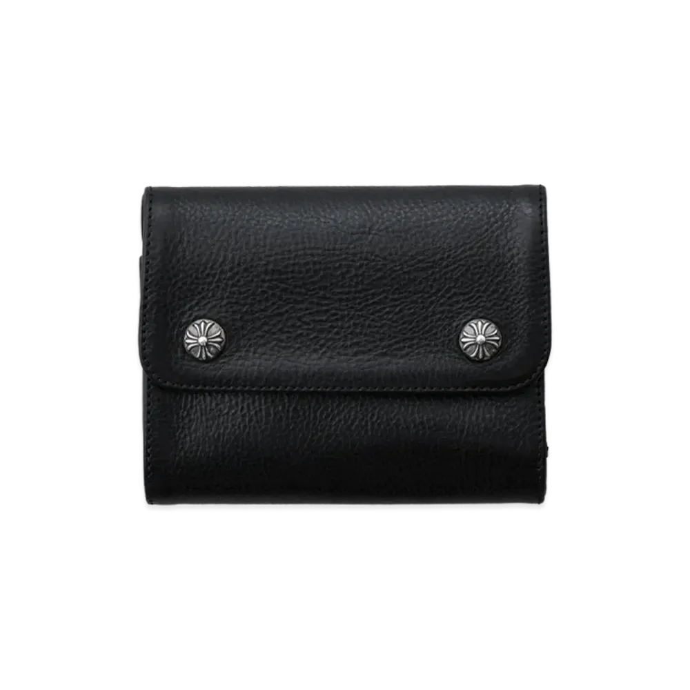 Chrome Hearts Wave Mini Cross Ball Button Leather Wallet "Black"
