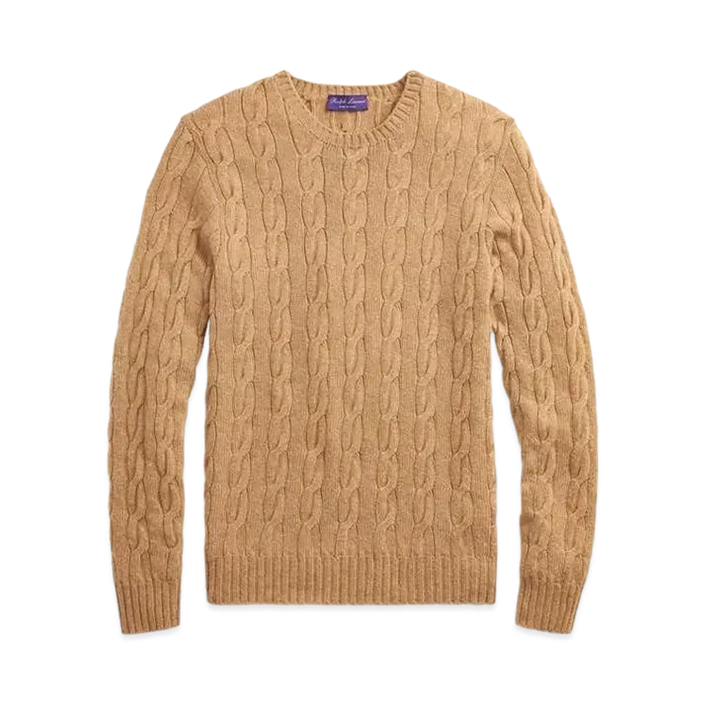 Ralph Lauren Purple Label Cable Knit Cashmere Sweater "Brown"