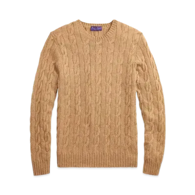 Ralph Lauren Purple Label Cable Knit Cashmere Sweater "Brown"