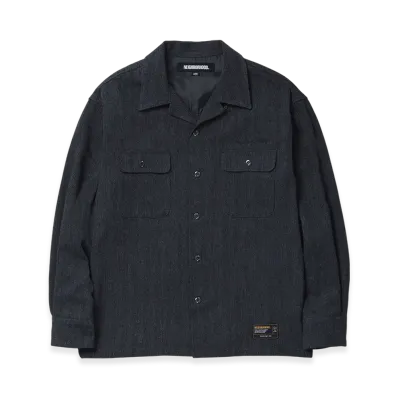 NEIGHBORHOOD Herringbone Open Collar Shirt LS "Charcoal"