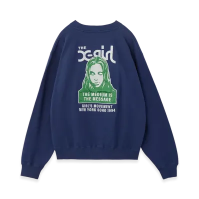 X-Girl Women's Face Patch And Logo Crewneck Sweat Top "Navy"
