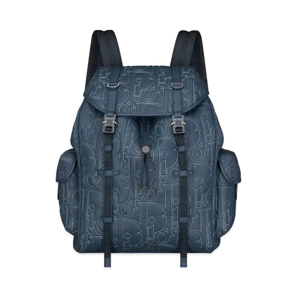 Dior Hit the Road Backpack with Flap Dior Gravity Outline Leather and Grained Calfskin "Navy Blue"