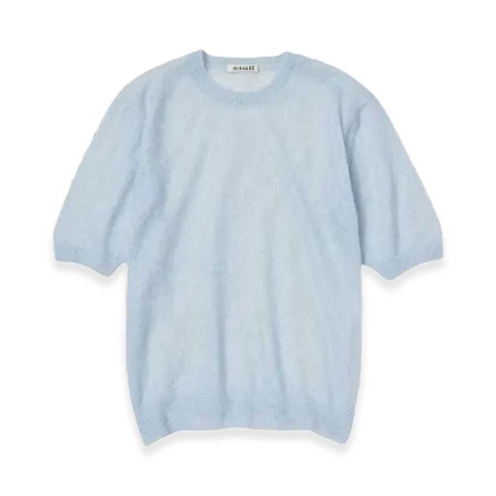 AURALEE Kid Mohair Sheer Knit T-Shirt "Light Blue"