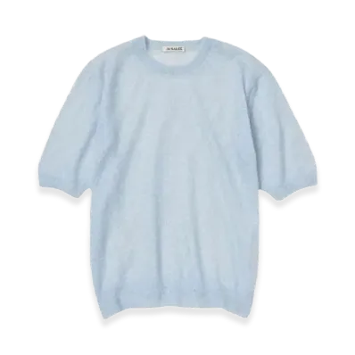AURALEE Kid Mohair Sheer Knit T-Shirt "Light Blue"