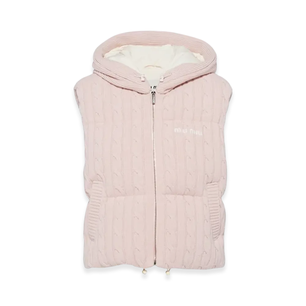 MIU MIU Women's Padded Cashmere Wool Down Vest "Pink"
