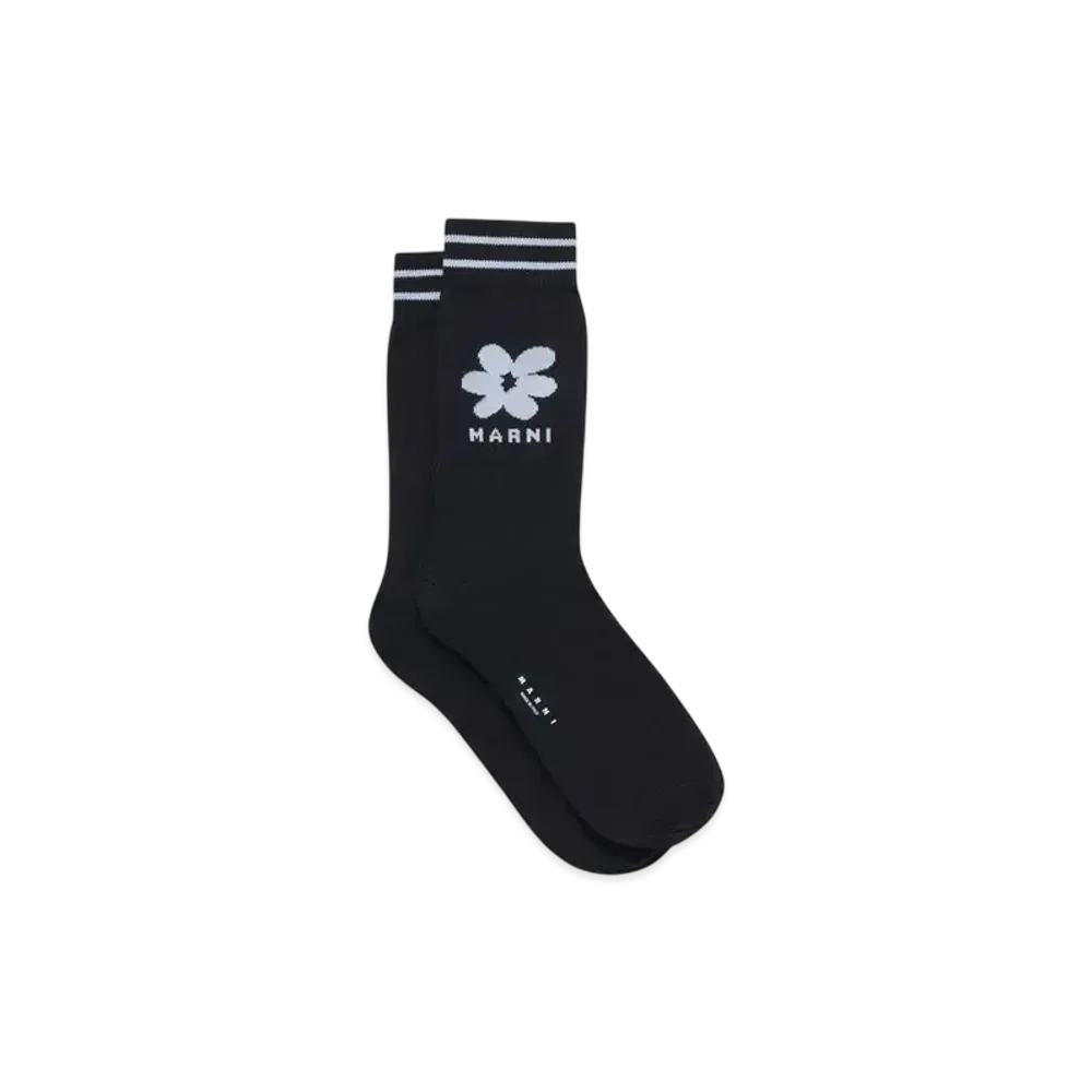 Marni Men's Cotton Socks with Jacquard Flower Detail "Black"