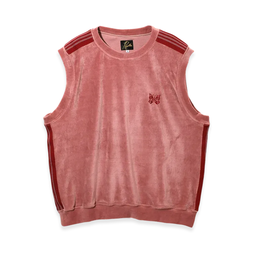 NEEDLES Sleeveless Track Crew Neck Shirt - C/PE Velour "Pink"