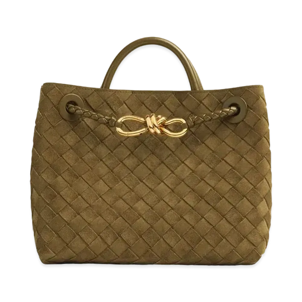 Bottega Veneta Small Andiamo Intrecciato Suede "Olive Oil"
