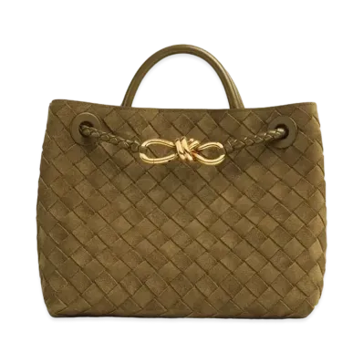 Bottega Veneta Small Andiamo Intrecciato Suede "Olive Oil"