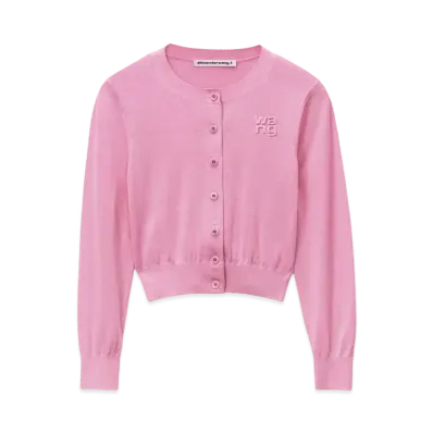 Alexander Wang Superfine Merino Logo Cropped Cardigan "Candy Pink"