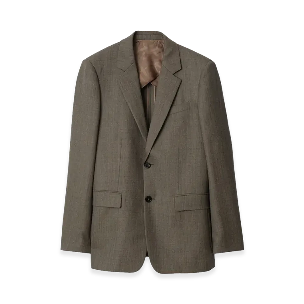 Burberry Sharkskin Wool Tailored Jacket "Soil Brown/Calico Beige"